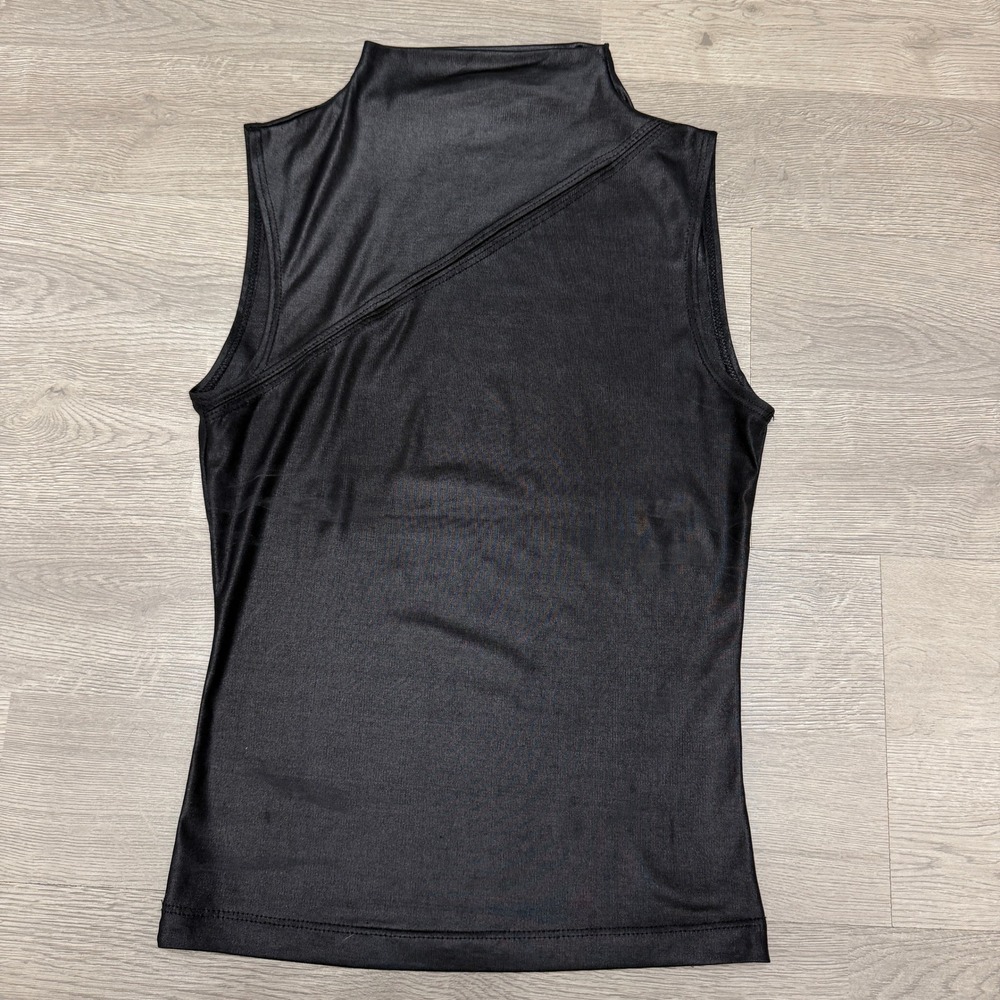 bebe Moda Y2K Black Mock Neck Sleeveless Asymmetric Cutout Top Womens Small